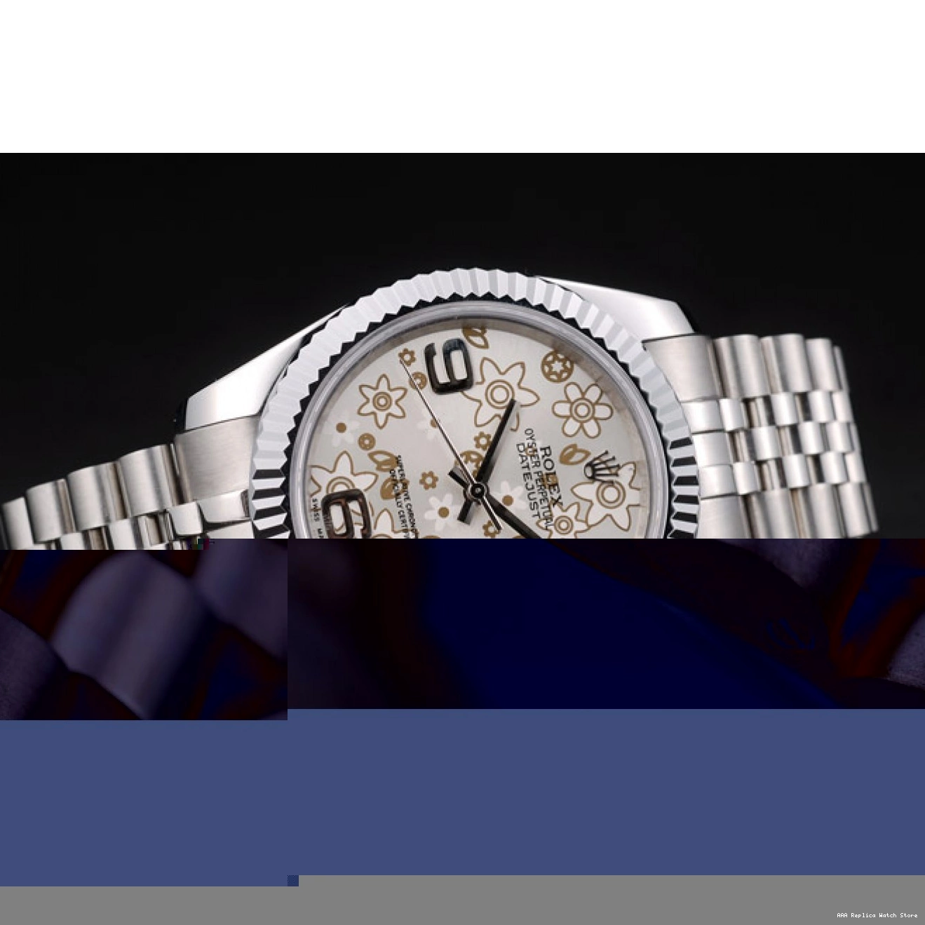 Aaa replica watch Silver DateJust Flower Dial Rolex Steel Stainless Bezel 41983 Ribbed 0729